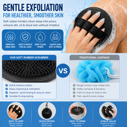 🚿 4PCS Soft Rubber Shower Scrubber Set – Gentle Body Exfoliating Brush