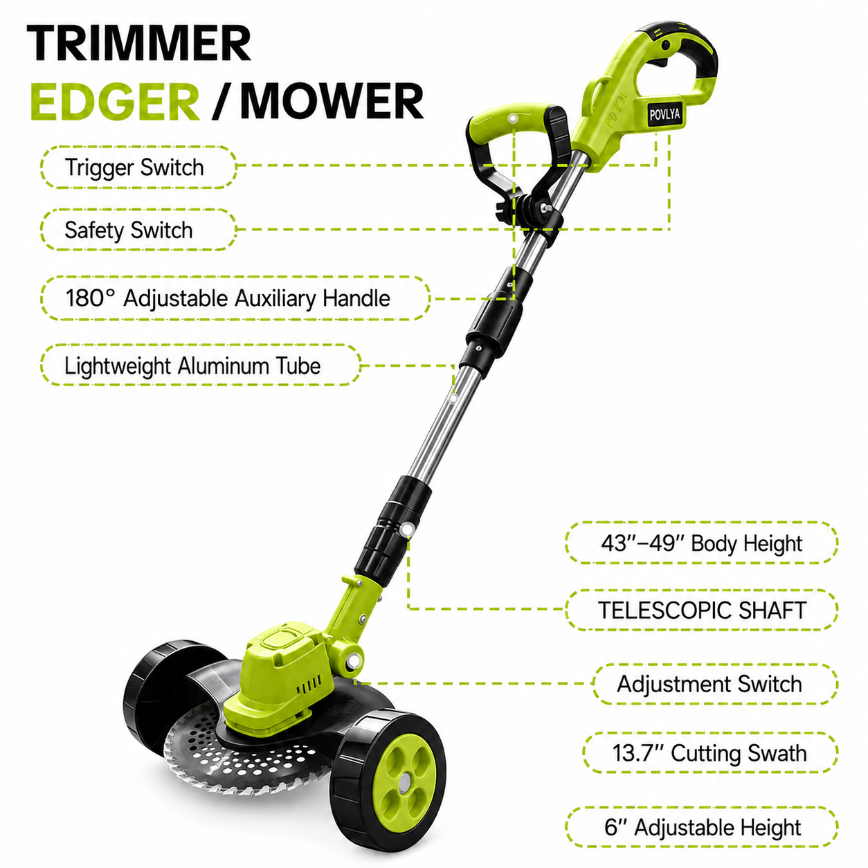 🌿 21V Cordless 3-in-1 Grass Trimmer, Edger & Mini Lawn Mower with 2 Batteries 🔋