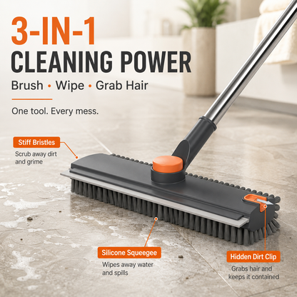 🔥 49% OFF 3-in-1 Long Handle Floor Scrub Brush 🧹 Scrub, Squeegee & Grab Hair