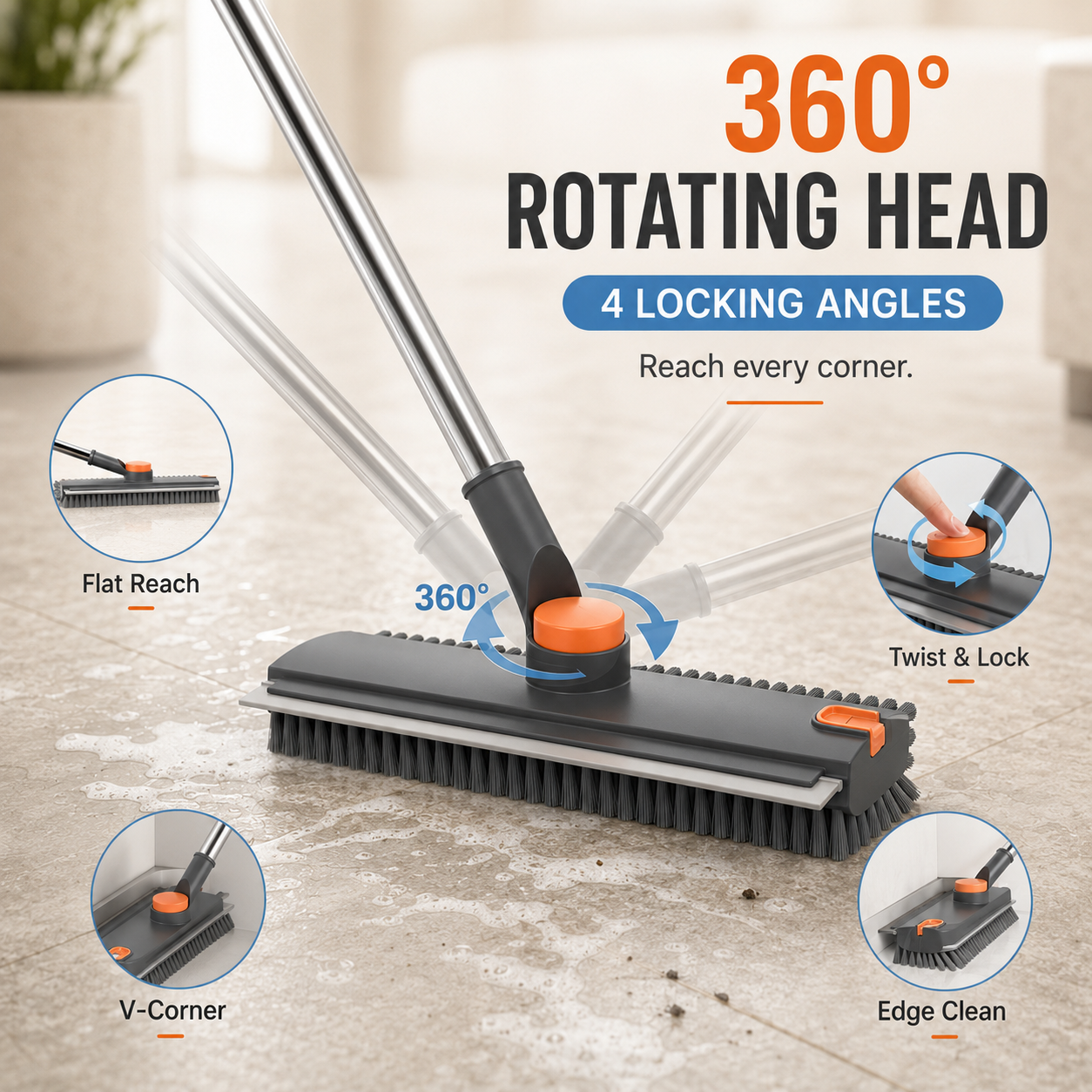 🔥 49% OFF 3-in-1 Long Handle Floor Scrub Brush 🧹 Scrub, Squeegee & Grab Hair