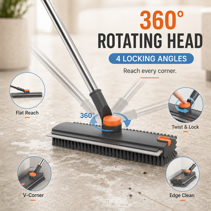 🔥 49% OFF 3-in-1 Long Handle Floor Scrub Brush 🧹 Scrub, Squeegee & Grab Hair