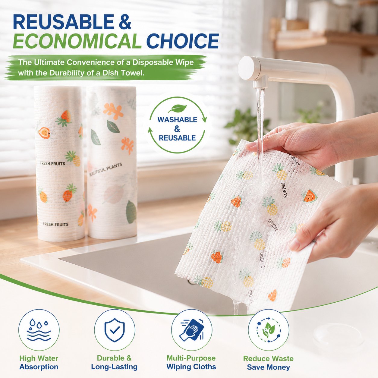 🔥 49% OFF Reusable Cleaning Cloth Roll 🧼 Washable, Absorbent & Lint-Free