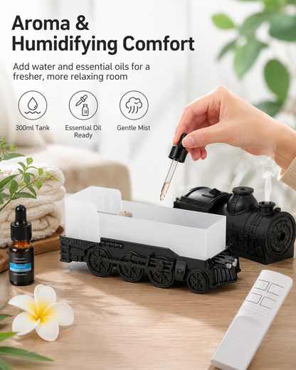 🔥Limited-Time Sale | Vintage Steam Train Humidifier – 300ML Aromatherapy Diffuser with LED Light