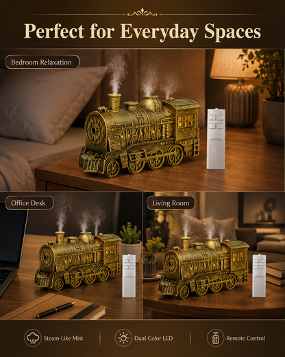 🔥Limited-Time Sale | Vintage Steam Train Humidifier – 300ML Aromatherapy Diffuser with LED Light