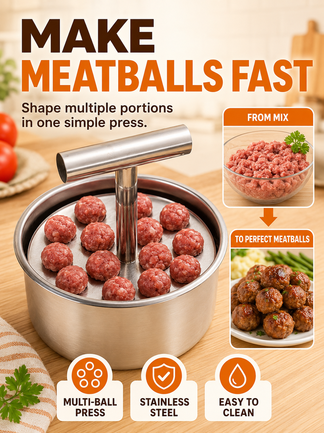 🍳 Kitchen Deal ✨ Stainless Steel Manual Dumpling & Fish Ball Maker for Quick, Easy Homemade Meals