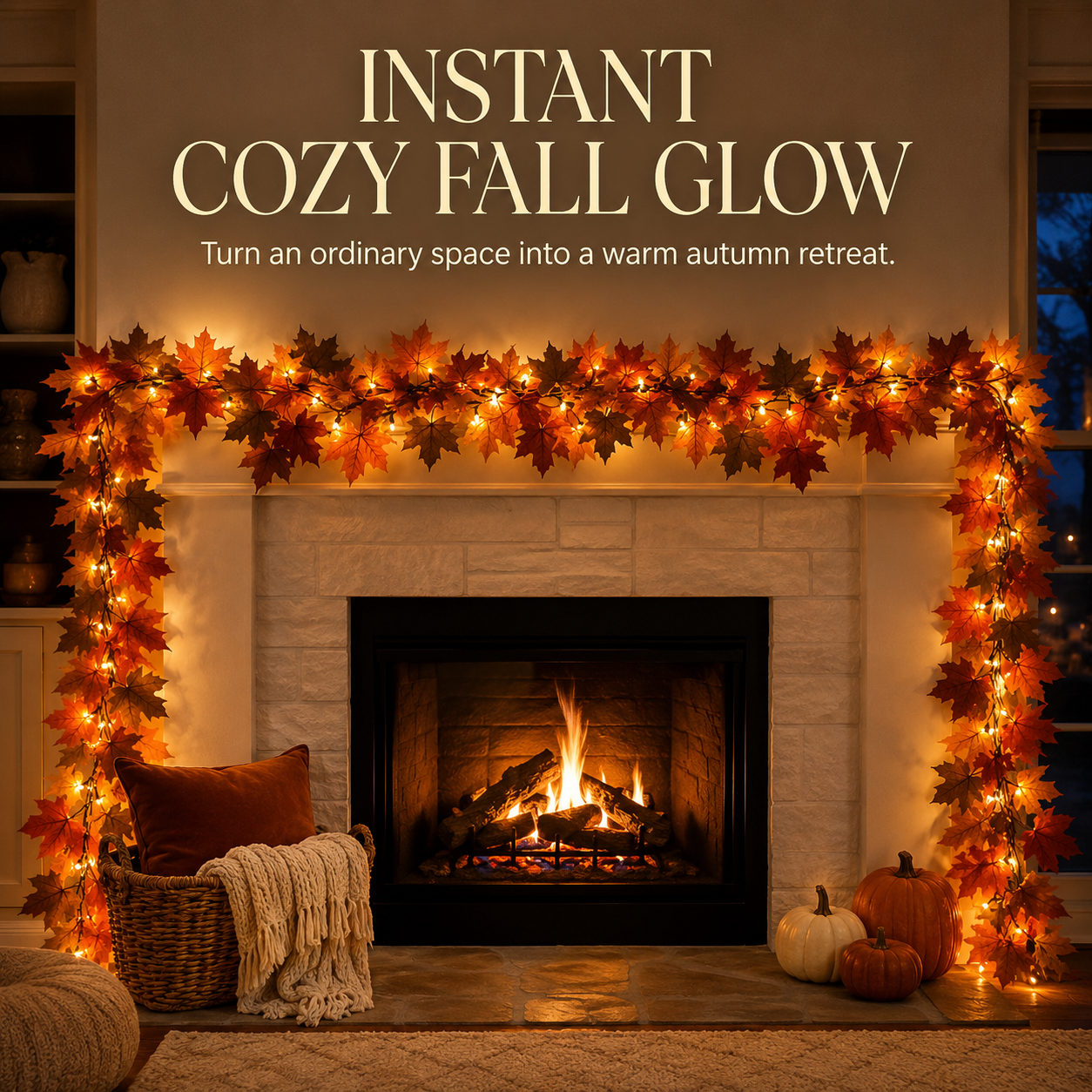 🍂 50% OFF Lighted Fall Maple Leaf Garland ✨ Cozy Autumn Glow for Mantels & Doorways