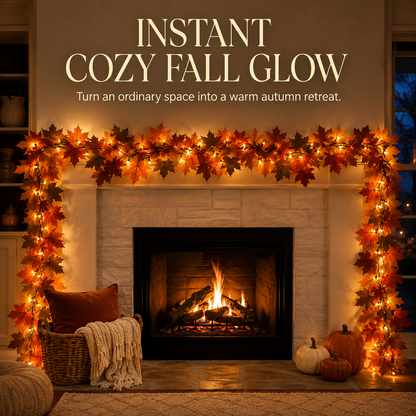 🍂 50% OFF Lighted Fall Maple Leaf Garland ✨ Cozy Autumn Glow for Mantels & Doorways