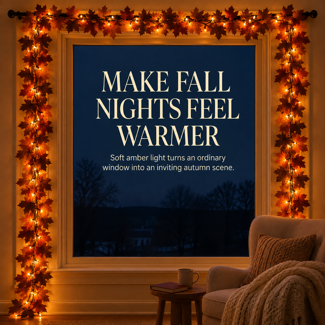 🍂 50% OFF Lighted Fall Maple Leaf Garland ✨ Cozy Autumn Glow for Mantels & Doorways