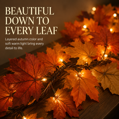 🍂 50% OFF Lighted Fall Maple Leaf Garland ✨ Cozy Autumn Glow for Mantels & Doorways