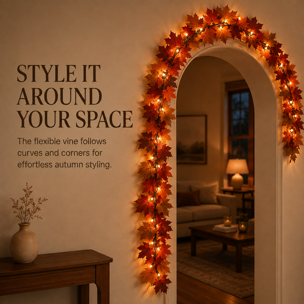 🍂 50% OFF Lighted Fall Maple Leaf Garland ✨ Cozy Autumn Glow for Mantels & Doorways