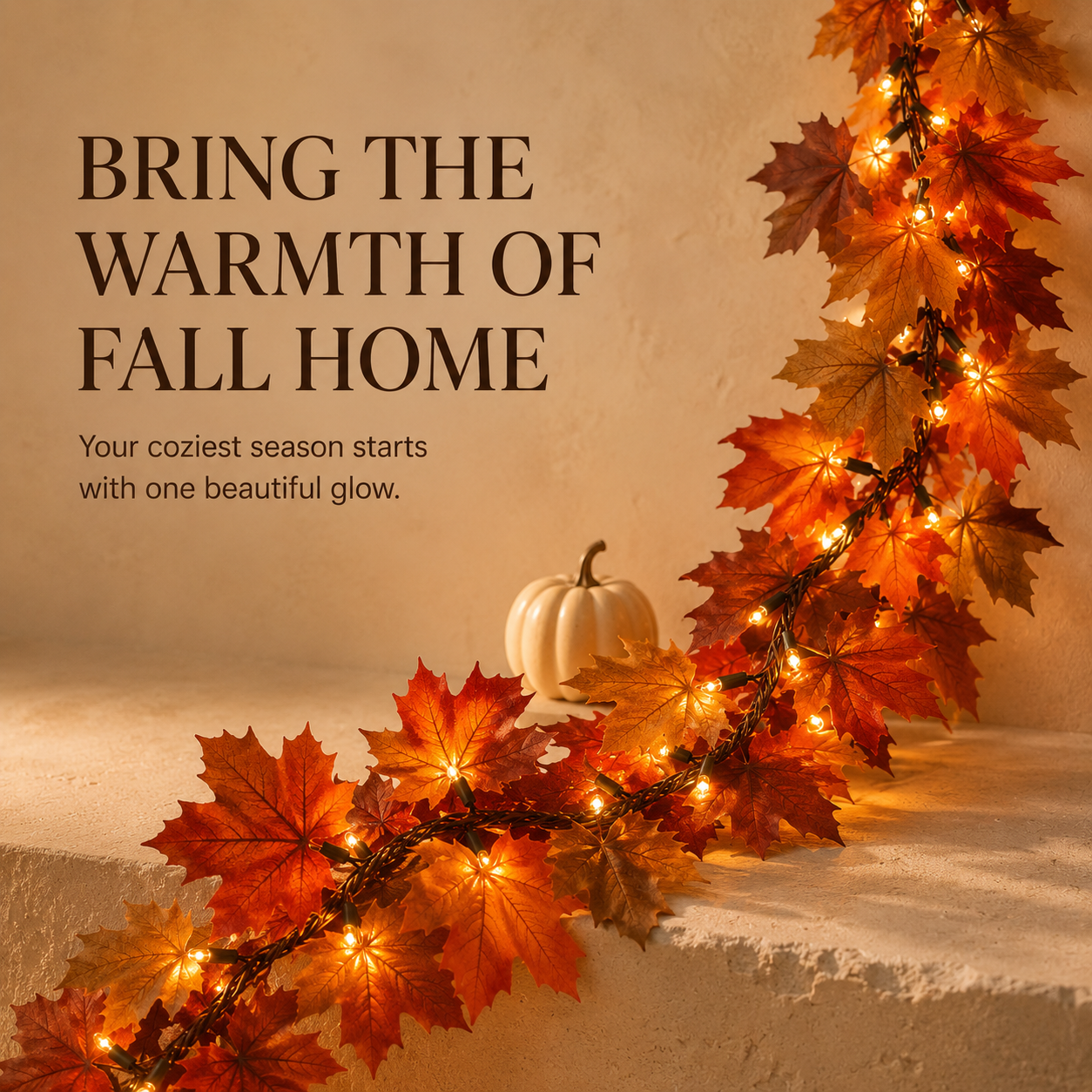🍂 50% OFF Lighted Fall Maple Leaf Garland ✨ Cozy Autumn Glow for Mantels & Doorways