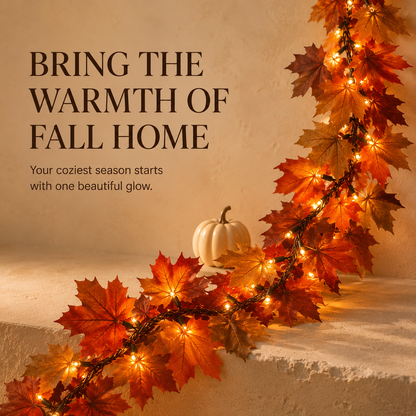 🍂 50% OFF Lighted Fall Maple Leaf Garland ✨ Cozy Autumn Glow for Mantels & Doorways