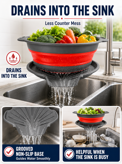 🥗 Collapsible Colander Set – Self-Draining Silicone Strainers with 3 Sizes for Space-Saving Kitchen Prep