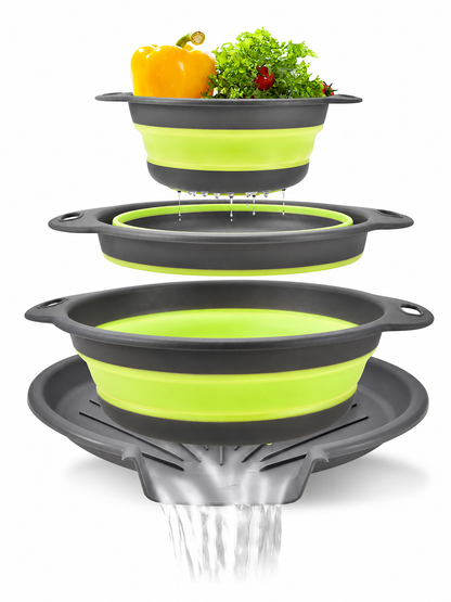 🥗 Collapsible Colander Set – Self-Draining Silicone Strainers with 3 Sizes for Space-Saving Kitchen Prep