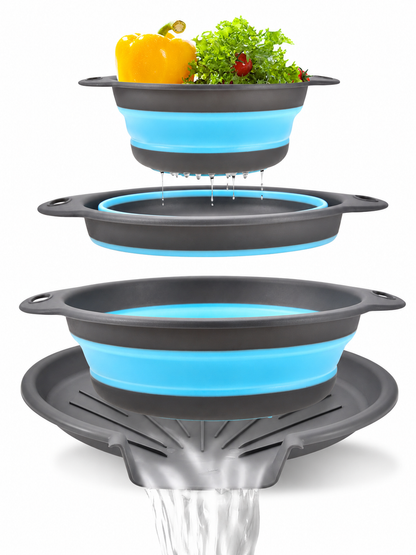 🥗 Collapsible Colander Set – Self-Draining Silicone Strainers with 3 Sizes for Space-Saving Kitchen Prep