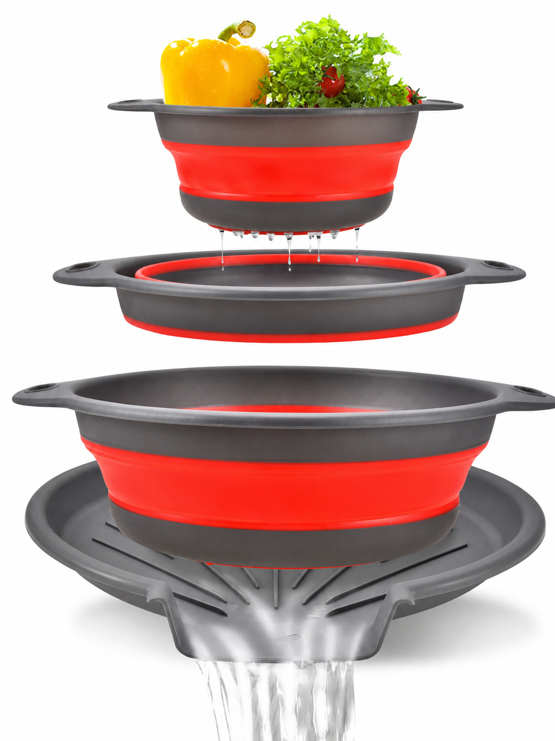 🥗 Collapsible Colander Set – Self-Draining Silicone Strainers with 3 Sizes for Space-Saving Kitchen Prep