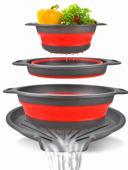 🥗 Collapsible Colander Set – Self-Draining Silicone Strainers with 3 Sizes for Space-Saving Kitchen Prep
