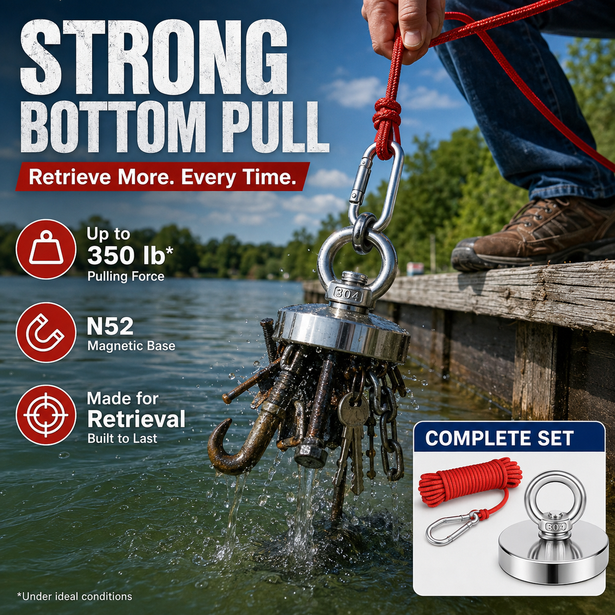 🔥 50% OFF 🧲 N52 Heavy-Duty Fishing Magnet – 3 Pull Strengths Up to 265 lbs