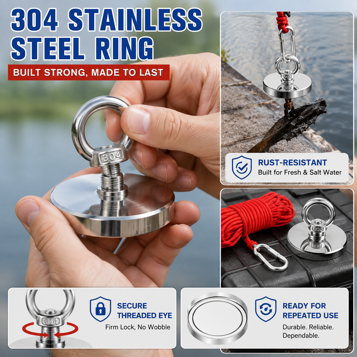 🔥 50% OFF 🧲 N52 Heavy-Duty Fishing Magnet – 3 Pull Strengths Up to 265 lbs