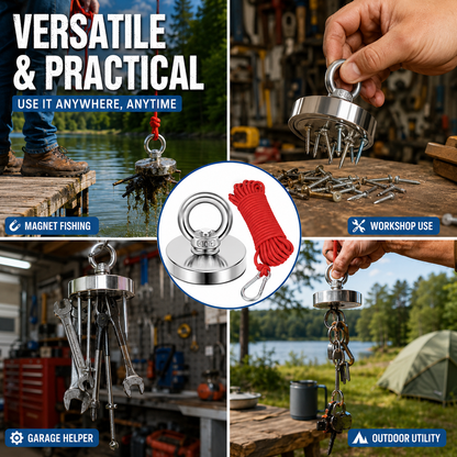 🔥 50% OFF 🧲 N52 Heavy-Duty Fishing Magnet – 3 Pull Strengths Up to 265 lbs