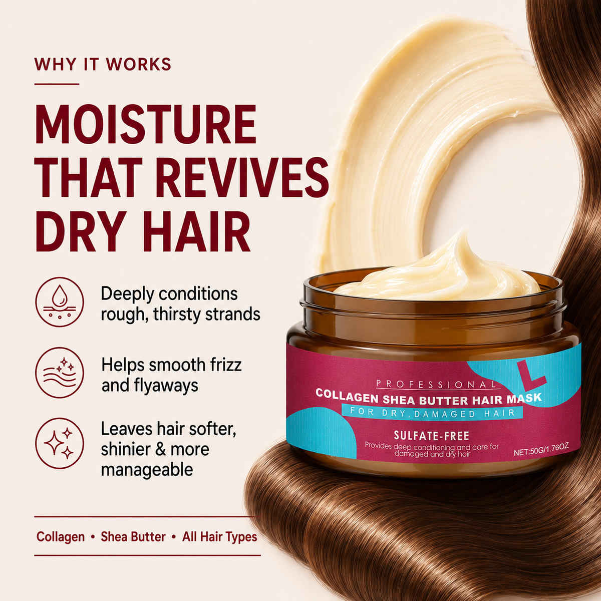 🔥 49% OFF Collagen Shea Butter Hair Mask ✨ Deep Moisture & Frizz Care