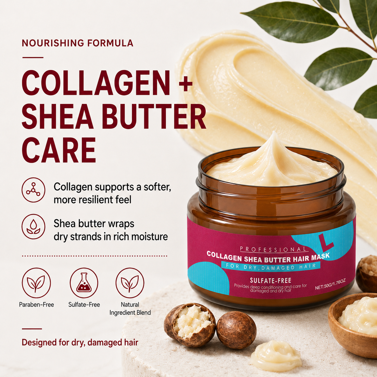 🔥 49% OFF Collagen Shea Butter Hair Mask ✨ Deep Moisture & Frizz Care