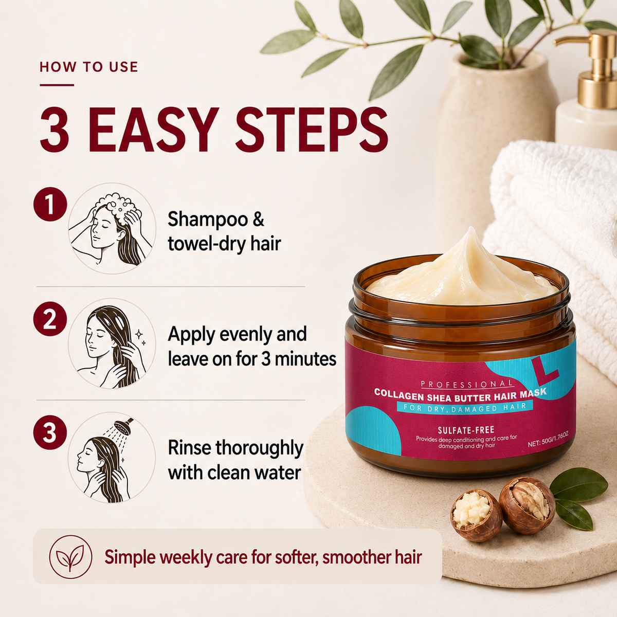 🔥 49% OFF Collagen Shea Butter Hair Mask ✨ Deep Moisture & Frizz Care