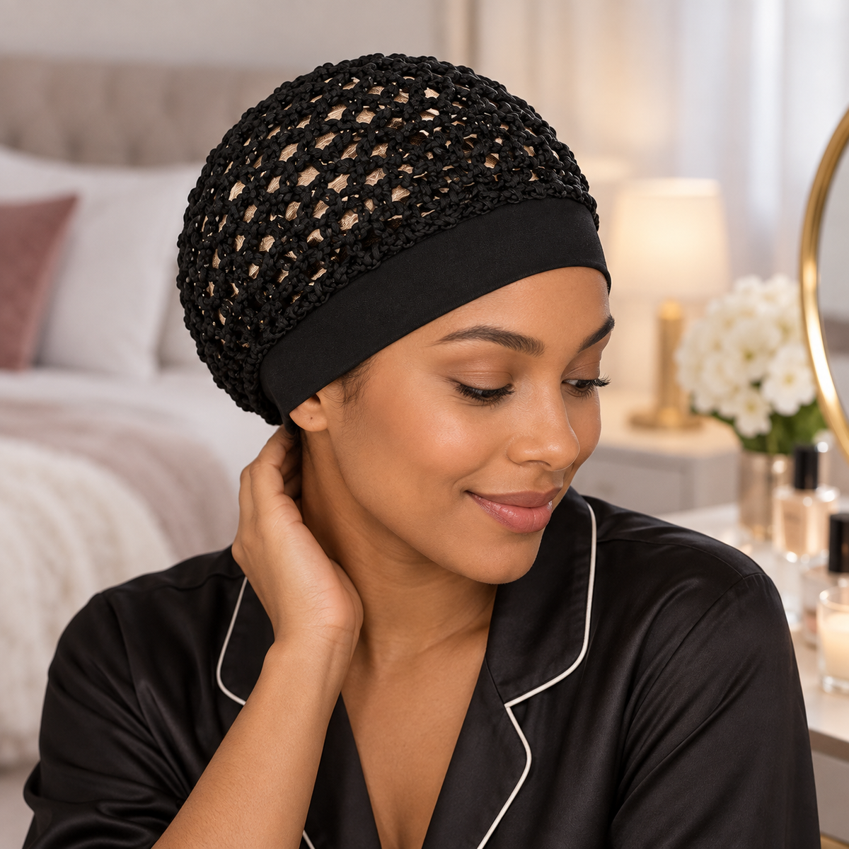✨ Breathable Wide-Band Crochet Hair Net | Pressure-Free Snood Sleep & Skincare Cap 💆‍♀️