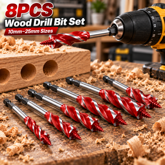 🔥 FINAL DAY 50% OFF 8-Piece 4-Flute Wood Auger Drill Bit Set – 8 Essential Sizes for Faster, Cleaner Woodworking