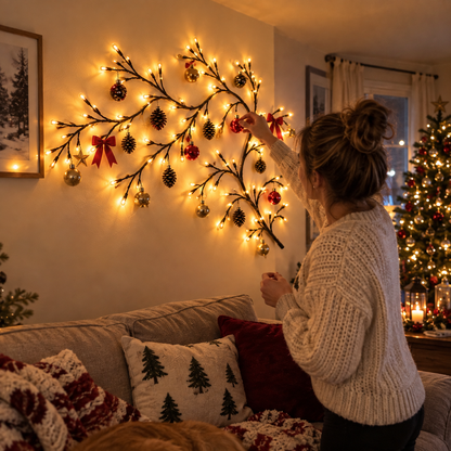 🎄 Flexible Christmas Vine Branch Wall Lights with 8 Modes & Remote Control ✨