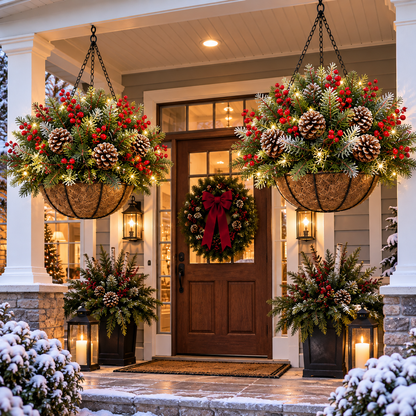 🎄 Last Day 50% OFF 🏆 Pre-Lit Christmas Hanging Basket | Pre-lit, weather-resistant, and zero maintenance🏆