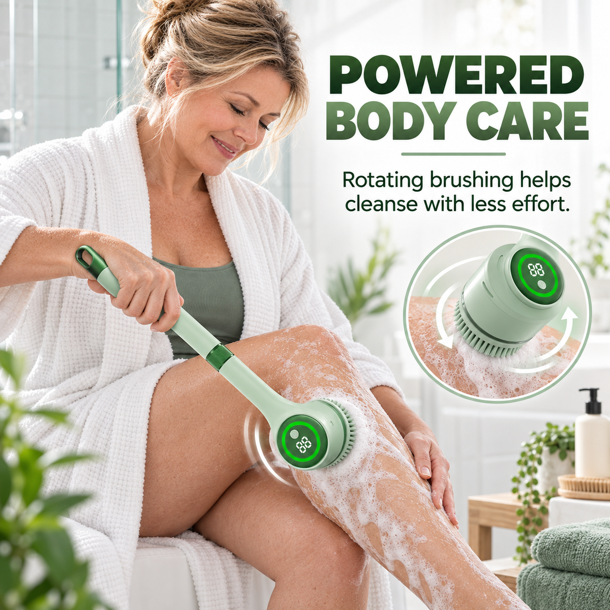 🚿✨ 5-in-1 Electric Body Scrubber with Long Handle – Effortless Deep Cleaning & Gentle Exfoliation in the Shower