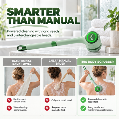 🚿✨ 5-in-1 Electric Body Scrubber with Long Handle – Effortless Deep Cleaning & Gentle Exfoliation in the Shower