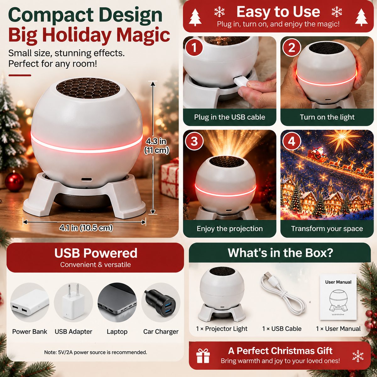 🎅 Turn Any Room Into a Christmas Wonderland – Holiday Projection Night Light