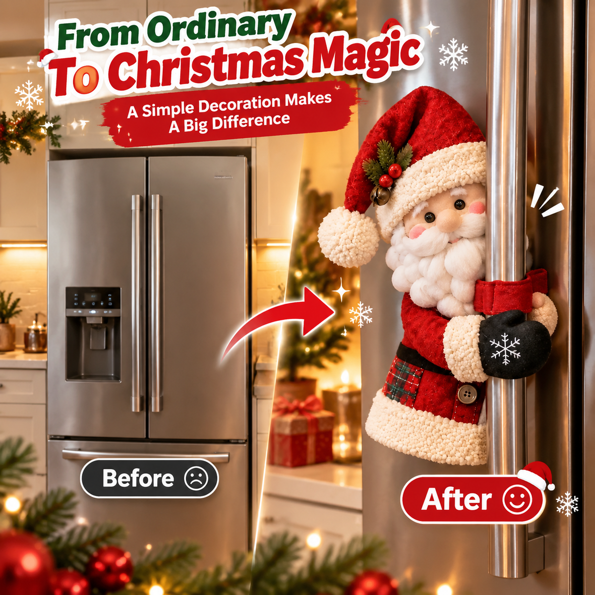 ✨ Bring Christmas Cheer Home – Festive Santa & Snowman Refrigerator Handle Decor
