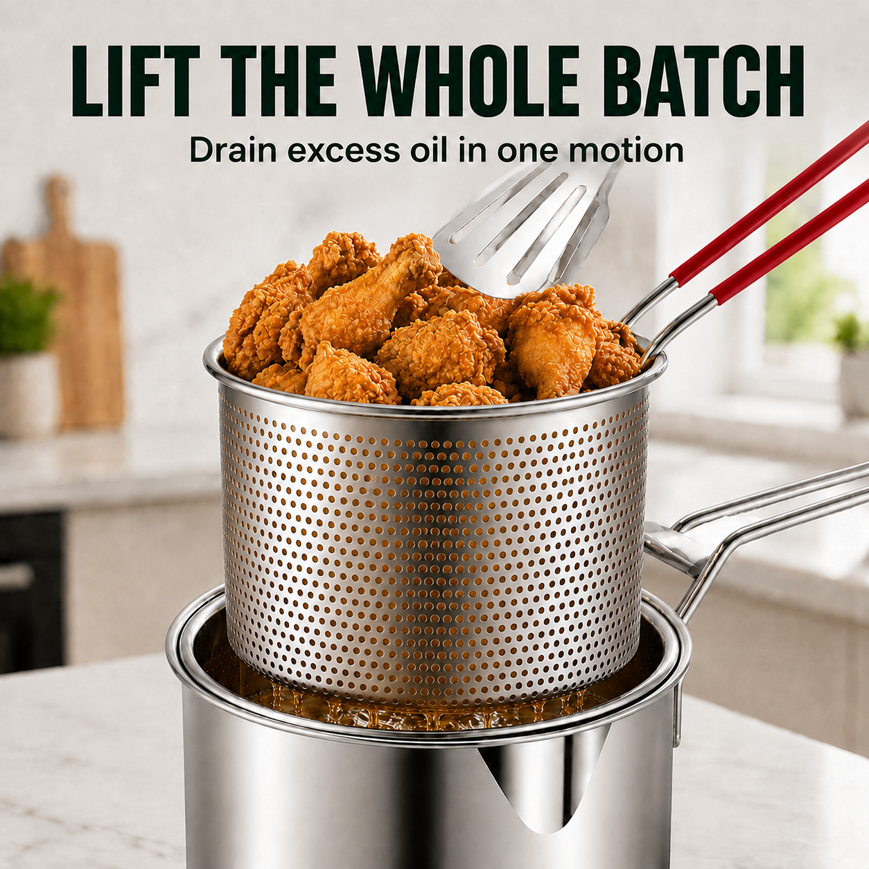 🍗 Crispy Favorites Made Easy 🔥 304 Stainless Steel Mini Fryer with Drain Basket