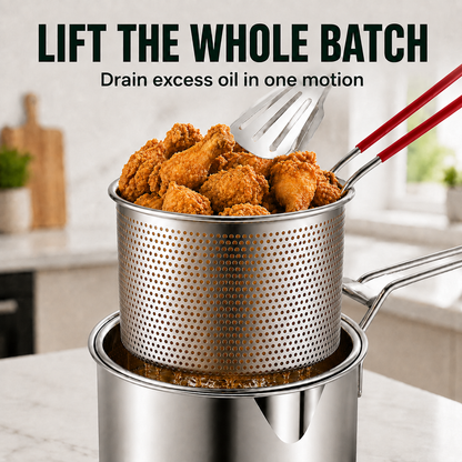 🍗 Crispy Favorites Made Easy 🔥 304 Stainless Steel Mini Fryer with Drain Basket