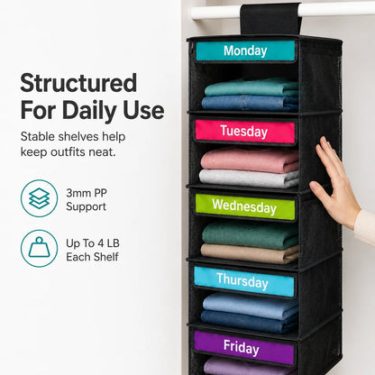 🔥 49% OFF 5-Shelf Weekday Closet Organizer 📅 Monday–Friday Storage