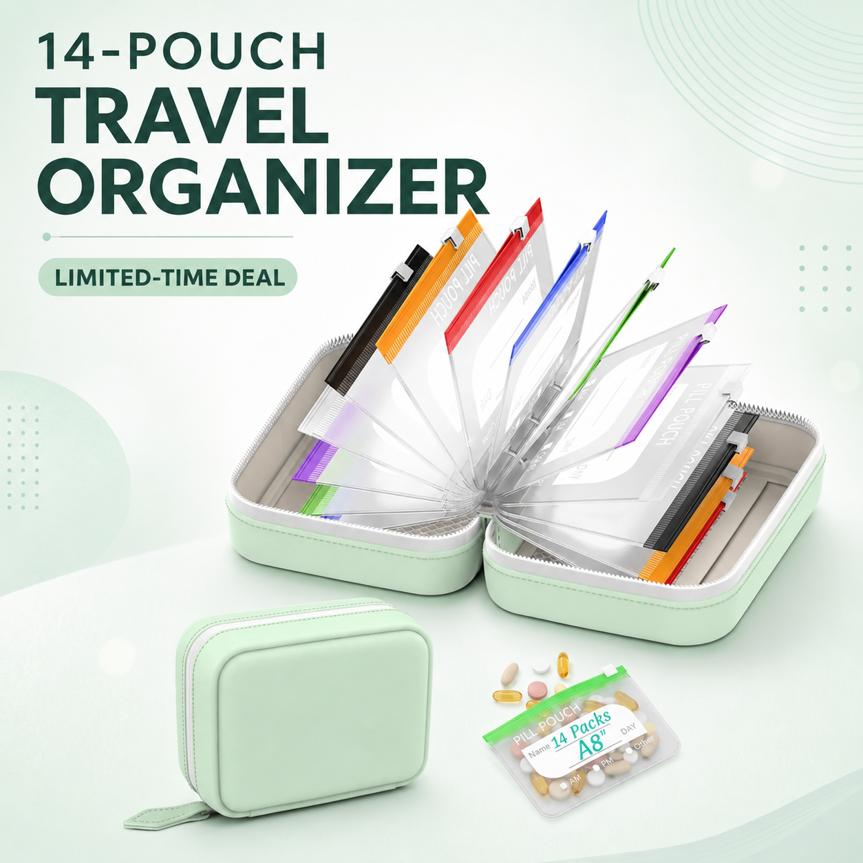 🔥 Limited-Time Deal 💊 14-Pouch Portable Pill Organizer – Stay Organized at Home or On the Go ✨