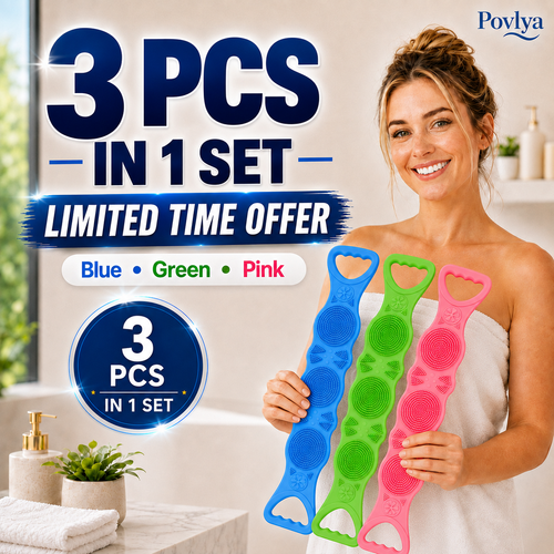 🔥49% OFF 3-Piece Extra-Long Silicone Back Scrubber Set 🫧 Easy Reach & Deep Clean