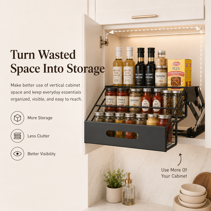 🔥 50% OFF — LAST DAY! 🚨 Pull-Down Cabinet Organizer — Bring Every Spice Within Easy Reach! ✨