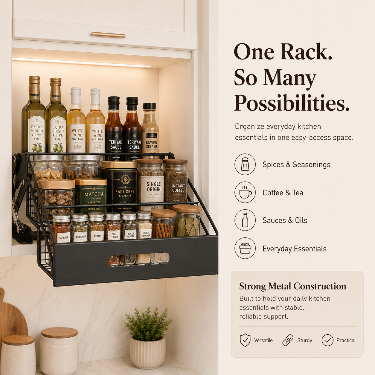 🔥 50% OFF — LAST DAY! 🚨 Pull-Down Cabinet Organizer — Bring Every Spice Within Easy Reach! ✨