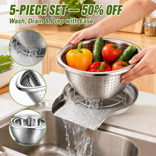 🔥 50% Off 5-Piece Self-Draining Colander Set for Kitchen Prep