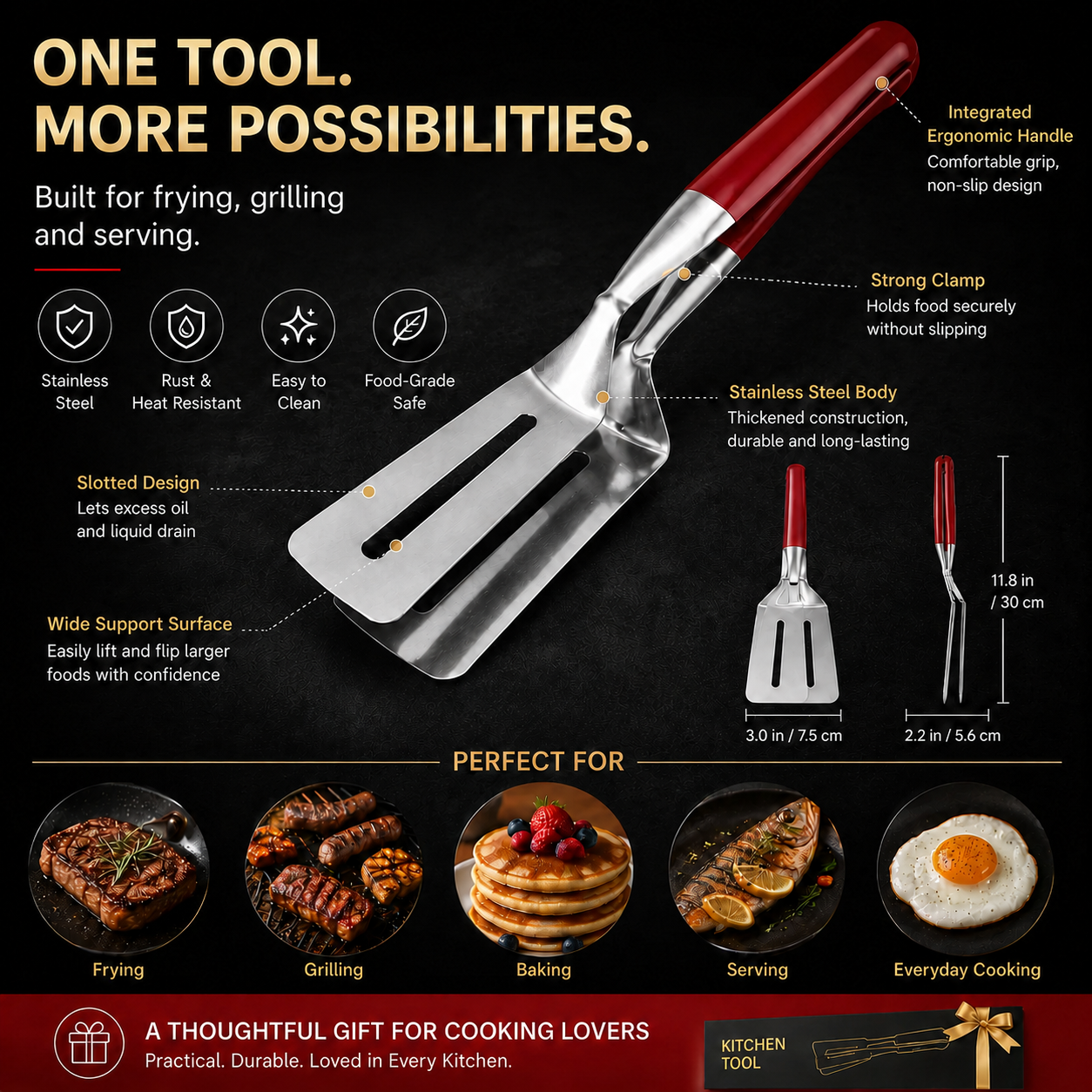 🔥 Limited-Time 50% OFF 🍳 2-in-1 Spatula Tongs — Grip, Flip, Drain & Serve with Ease