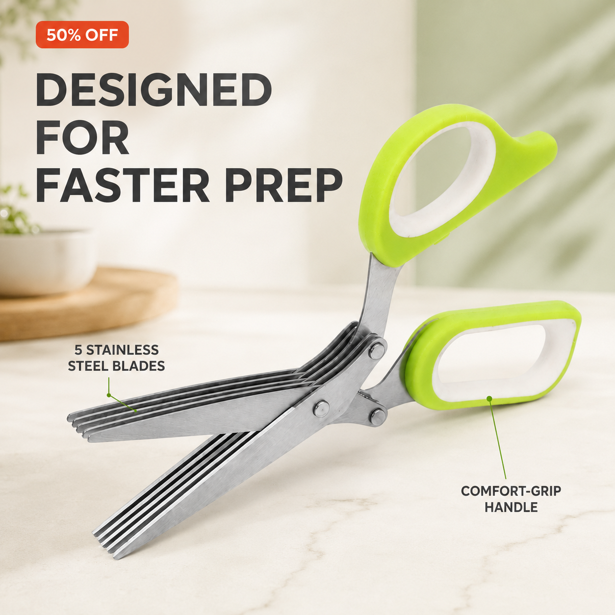 🔥 50% OFF Must-Have Kitchen Gadget ✂️ 5-Blade Herb Cutter For Faster Cooking