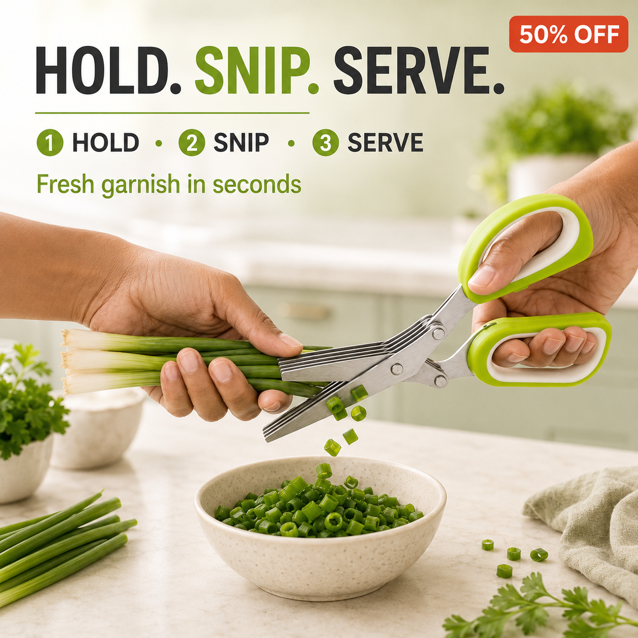 🔥 50% OFF Must-Have Kitchen Gadget ✂️ 5-Blade Herb Cutter For Faster Cooking