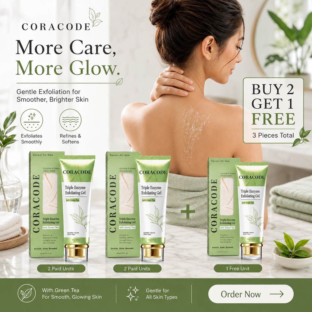🌿 Coracode Triple Enzyme Exfoliating Gel – Gentle Body Exfoliator