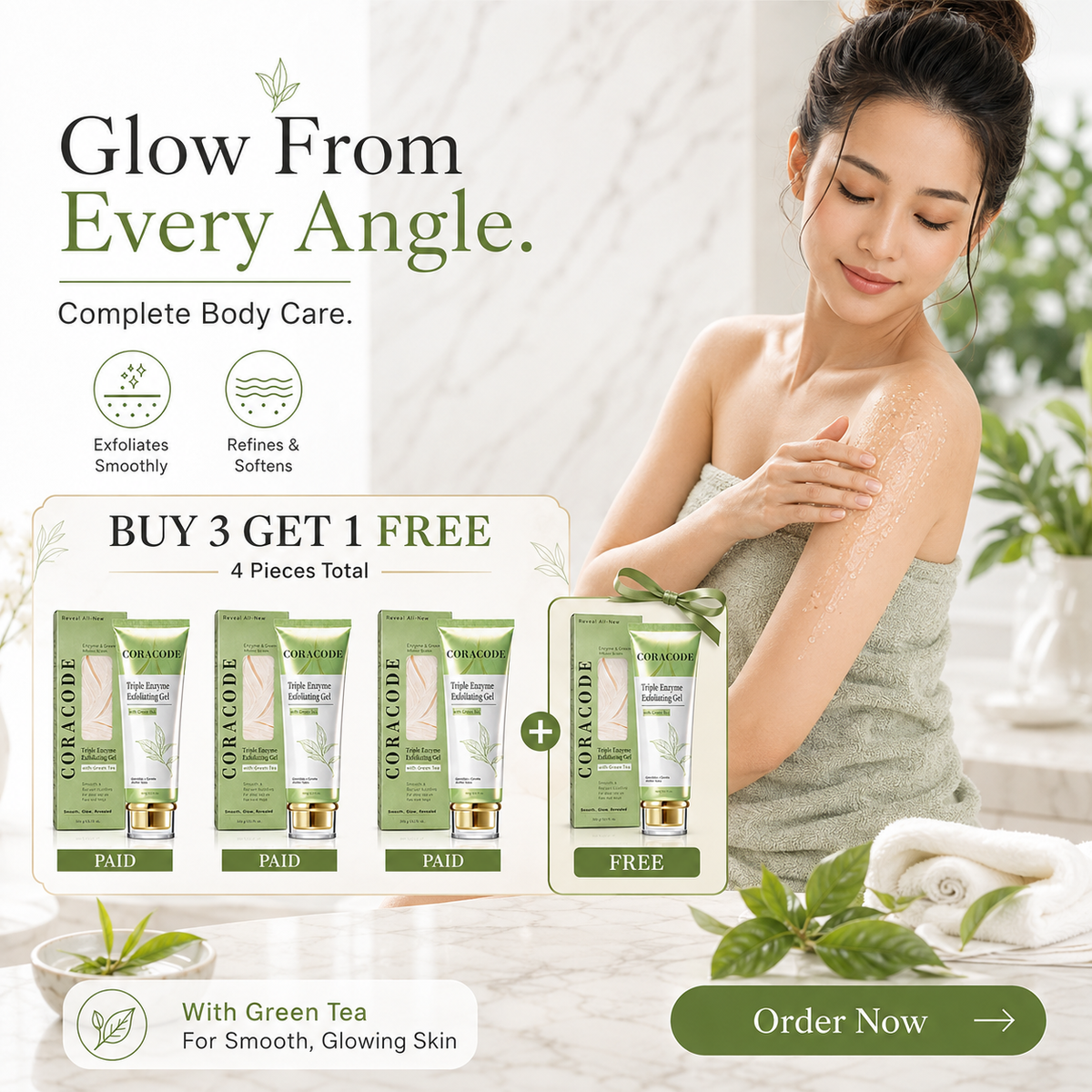 🌿 Coracode Triple Enzyme Exfoliating Gel – Gentle Body Exfoliator