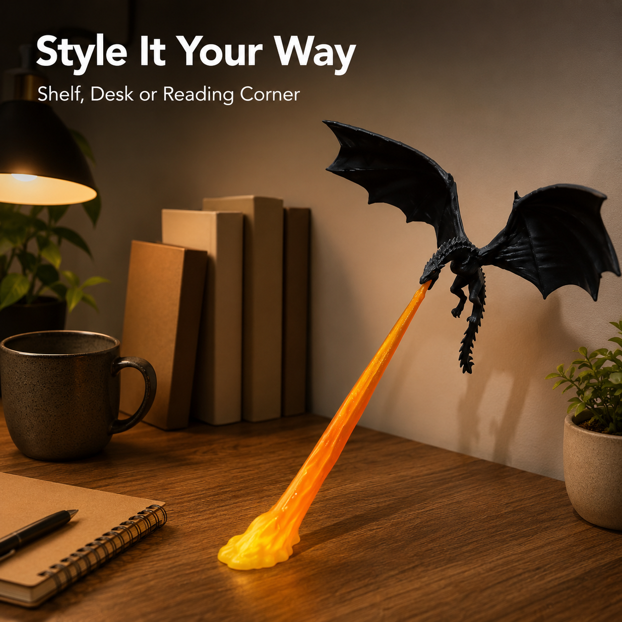 🔥 50% OFF Today 🐉 Dragon Flame Book Nook ✨ Fantasy Shelf Decor