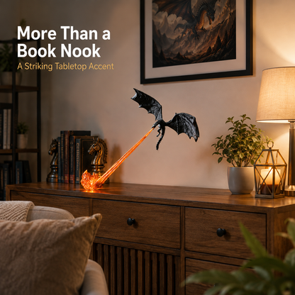 🔥 50% OFF Today 🐉 Dragon Flame Book Nook ✨ Fantasy Shelf Decor